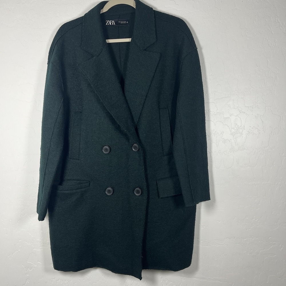 Zara Coat Wool Blend Double Breasted Raw Edge Hem Jacket Coat Sz Small